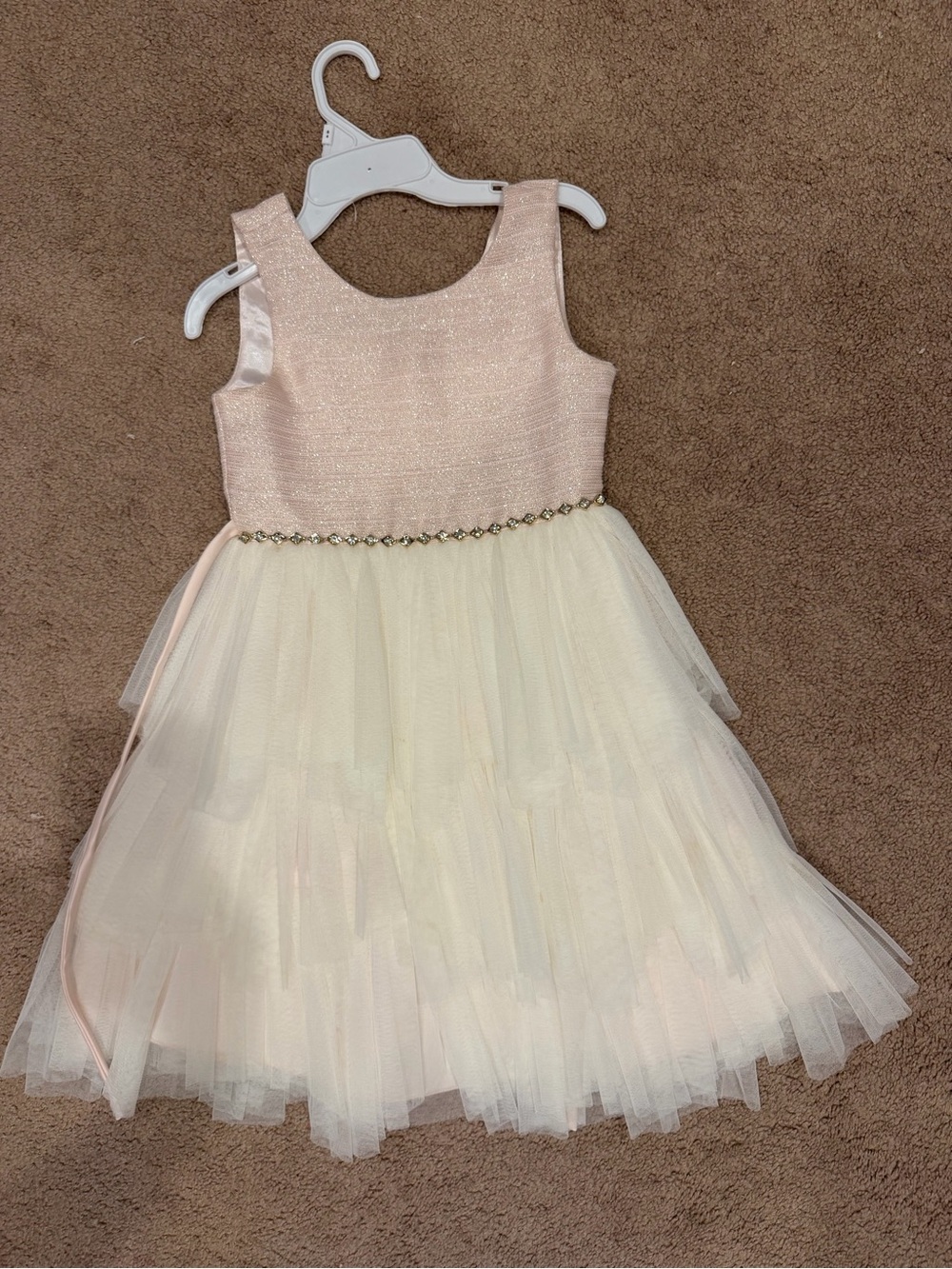 American Princess Pink Bodice Ivory Tulle Dress with Jeweled Waist